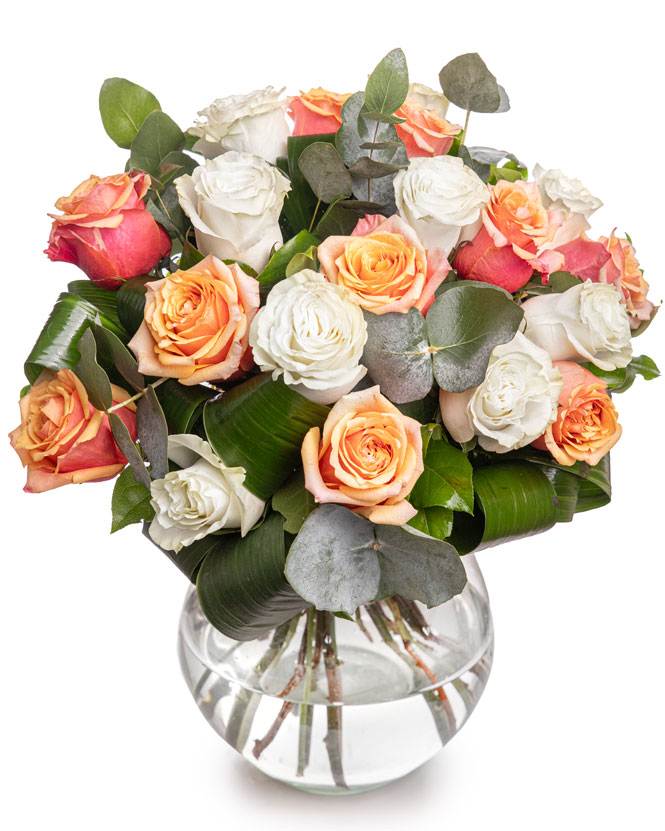 Bouquet of white and orange roses