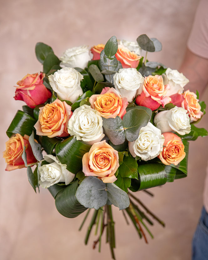 Bouquet of white and orange roses