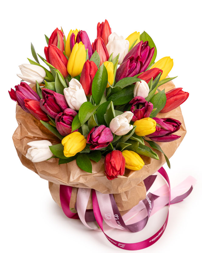 Multicolored tulips bouquet