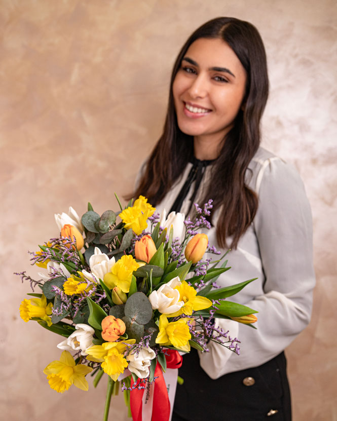 Daffodils and tulips bouquet