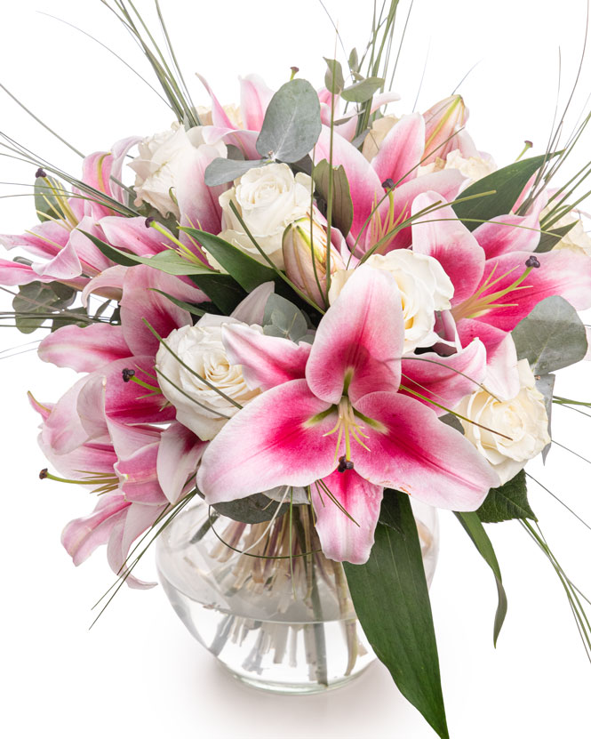 Bouquet of white roses and imperial lilies