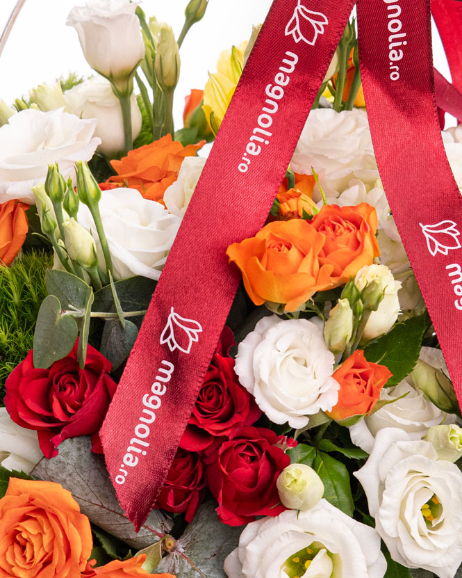 Classy basket with roses and eustoma