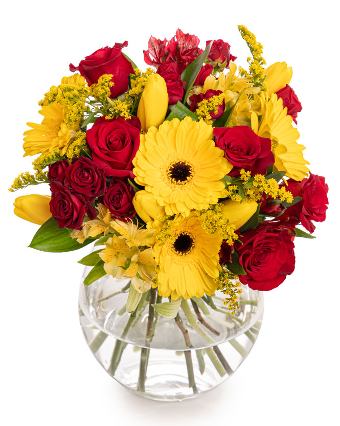 Bouquet with gerbera, roses and alstroemeria