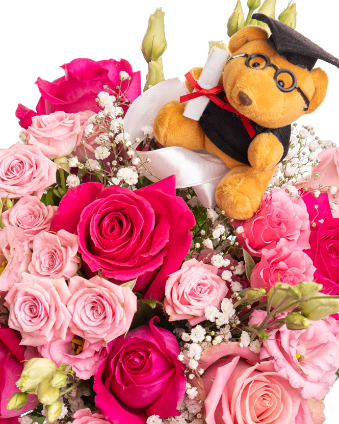 Graduation Bouquet with Pink Roses and Accessories