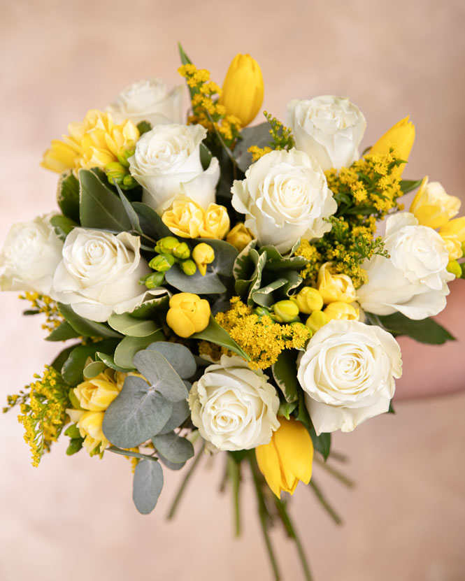 White roses and freesia bouquet