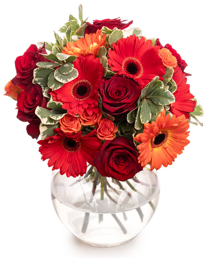 Buchet trandafiri și gerbera