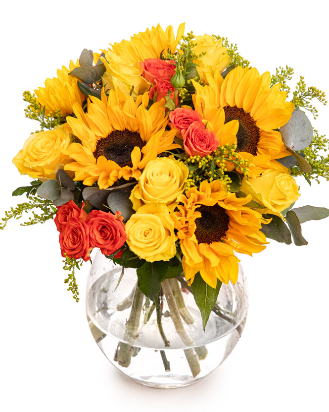 Bouquet with sunflower and solidago