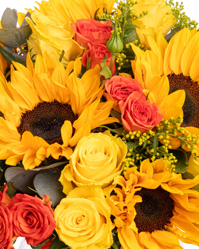 Bouquet with sunflower and solidago