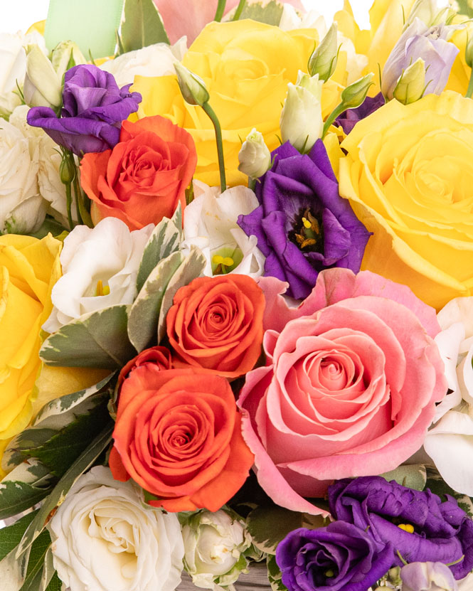 Basket with colored roses