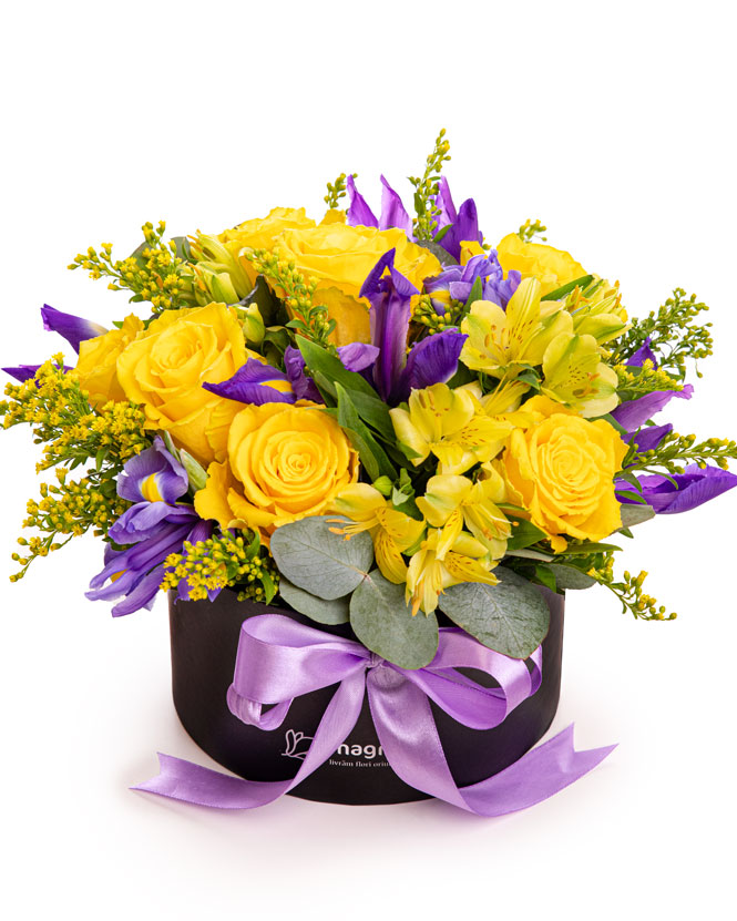 Arrangement with irses and roses