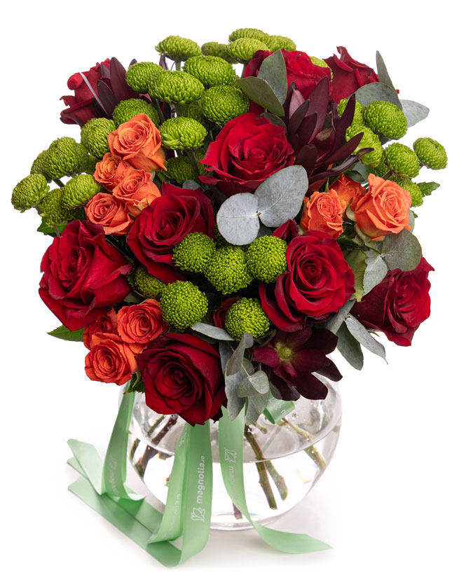 Bouquet with roses and chrysanthemums