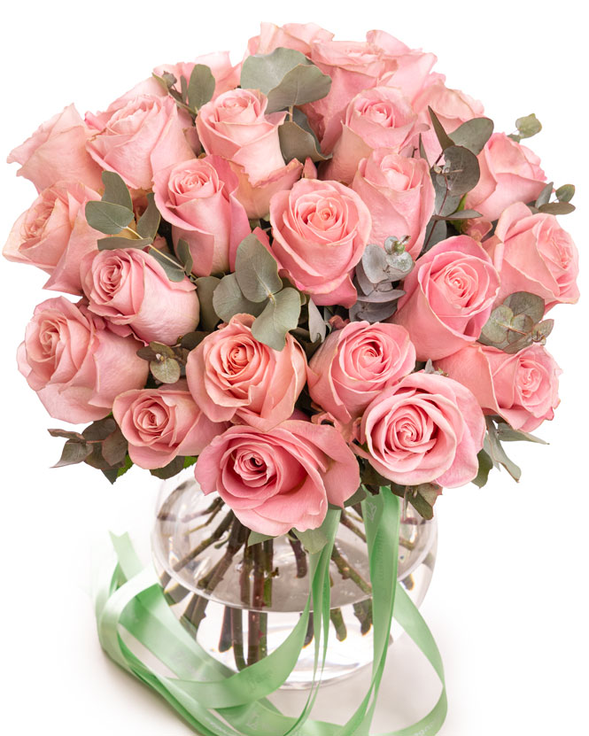 Pink roses and eucalyptus