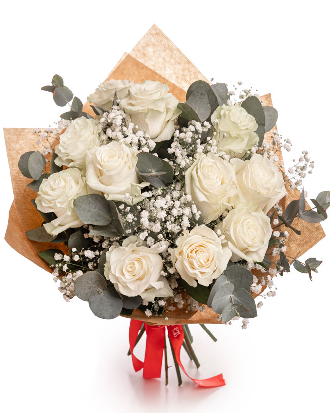 White roses bouquet with eucalyptus 