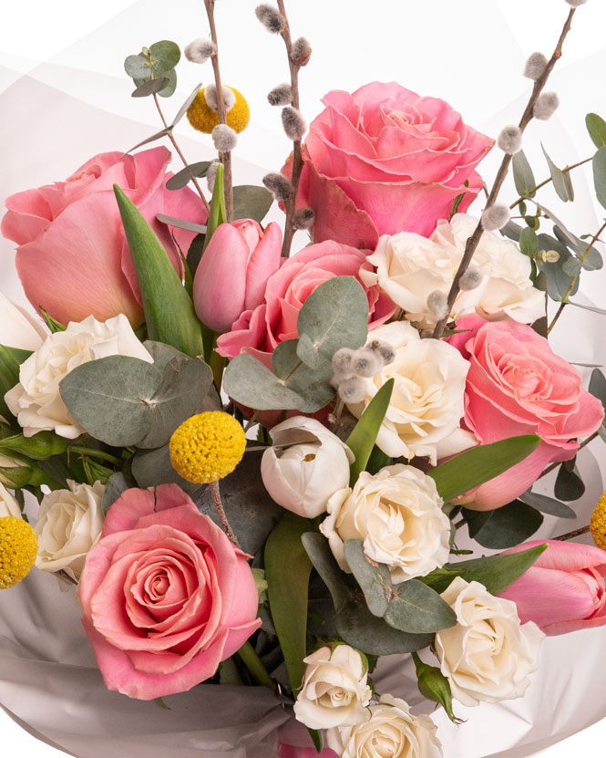 Rose and Tulip Bouquet with Willow Branches