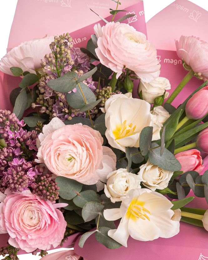 ”Pastel Embrace” Ranunculus and Lilac Bouquet