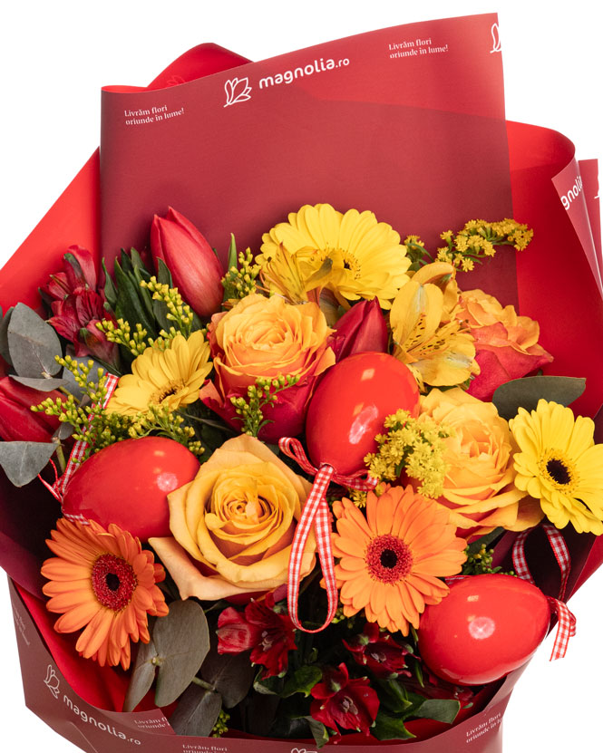 Buchet de Paște cu trandafiri și gerbera