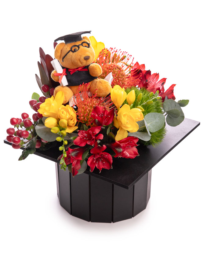 Aranjament floral de absolvire în tocă
