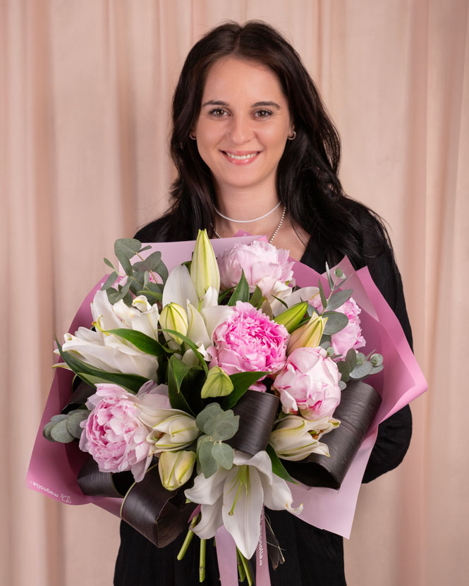 ”Whispers of Grace” Pink Peony and Lily Bouquet