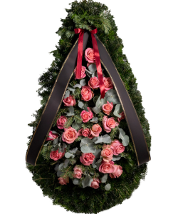 Coroană funerară cu trandafiri roz