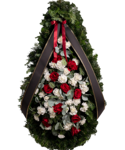 Coroana funerara cu trandafiri si garoafe