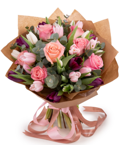 Buchet cu trandafiri și lalele „Pink and Pretty”