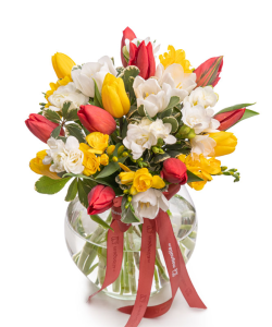 Buchet lalele și frezii „Joyful Gift”