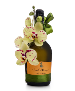 Sticlă prosecco decorată cu orhidee