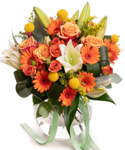Buchet portocaliu cu gerbera și crini