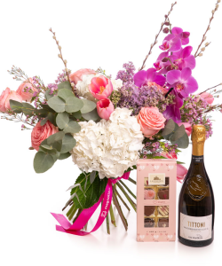 Buchet cu liliac și orhidee „Rafinament floral”