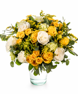 Buchet cu trandafiri albi și galbeni
