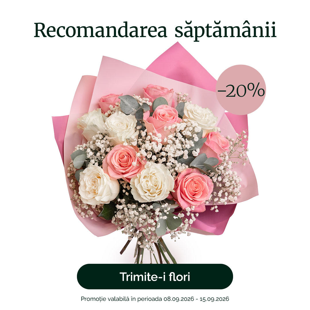Buchet clasic din trandafiri albi şi roz – recomandarea săptămânii
