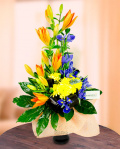 Buchet crizanteme, crini asiatici, iriși – imaginea 1