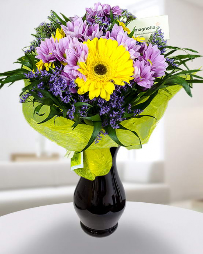 Buchet gerbera şi crizanteme – imaginea 1