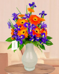 Buchet cu gerbera și iriși – imaginea 1