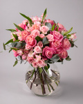 Bouquet with pink roses and greenery – imaginea 1