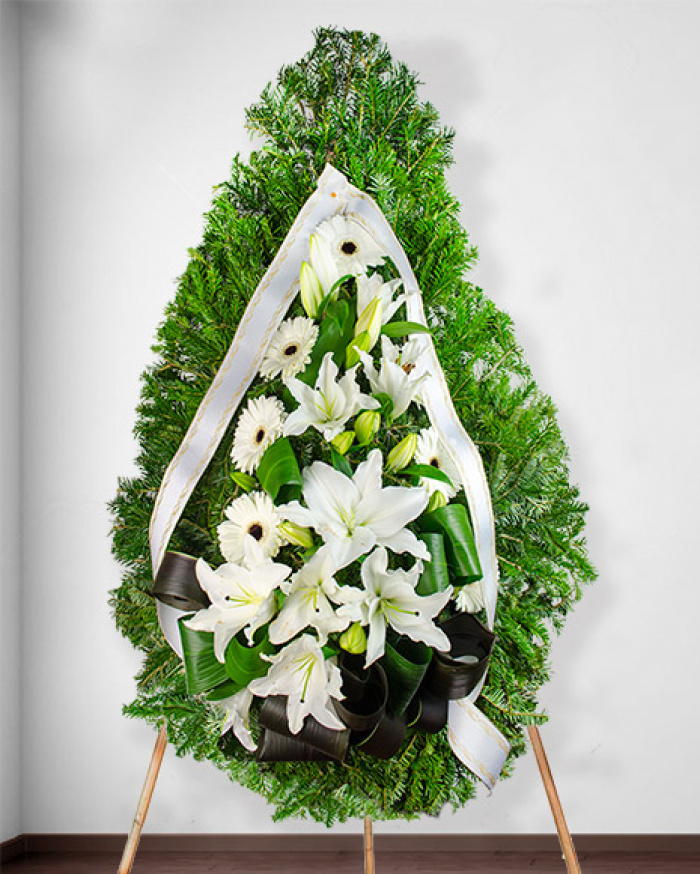 Coroană funerară cu crini si gerbera – imaginea 1