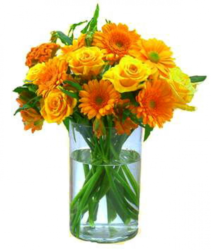 Bouquet with gerbera and yellow roses – the image 1