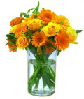 Buchet gerbera şi trandafiri galbeni
