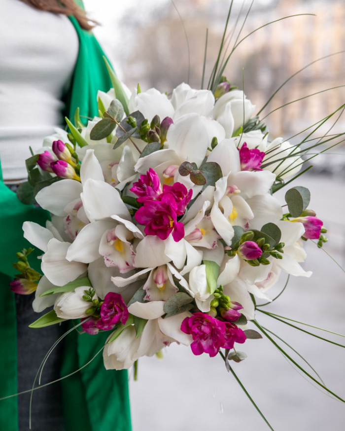 Orchids and freesias bouquet 