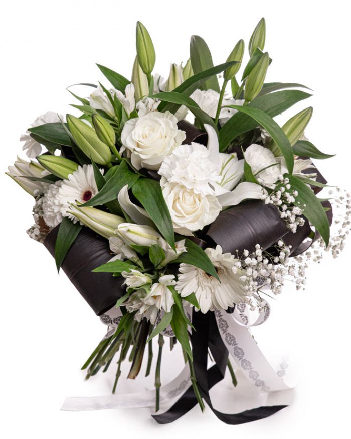 Funeral bouquet with white flowers – imaginea 1