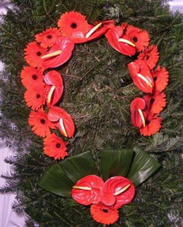Coroană funerară cu gerbera şi anthurium – imaginea 1