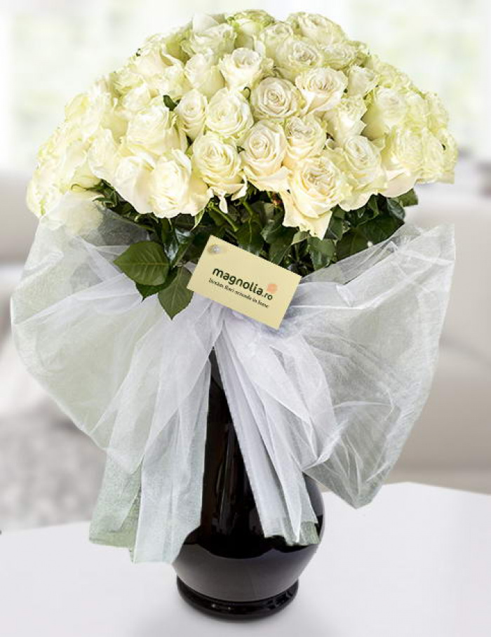 Buchet cu 101 trandafiri albi