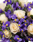 Bouquet with white roses and irises