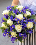 Bouquet with white roses and irises