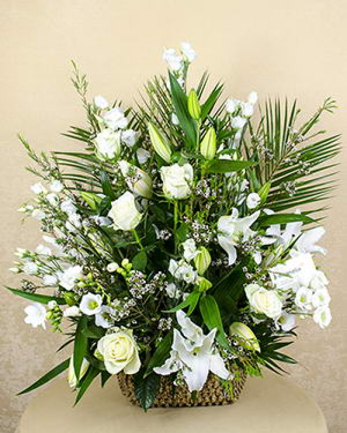 Funeral arrangement with roses, lilies and freesias – imaginea 1