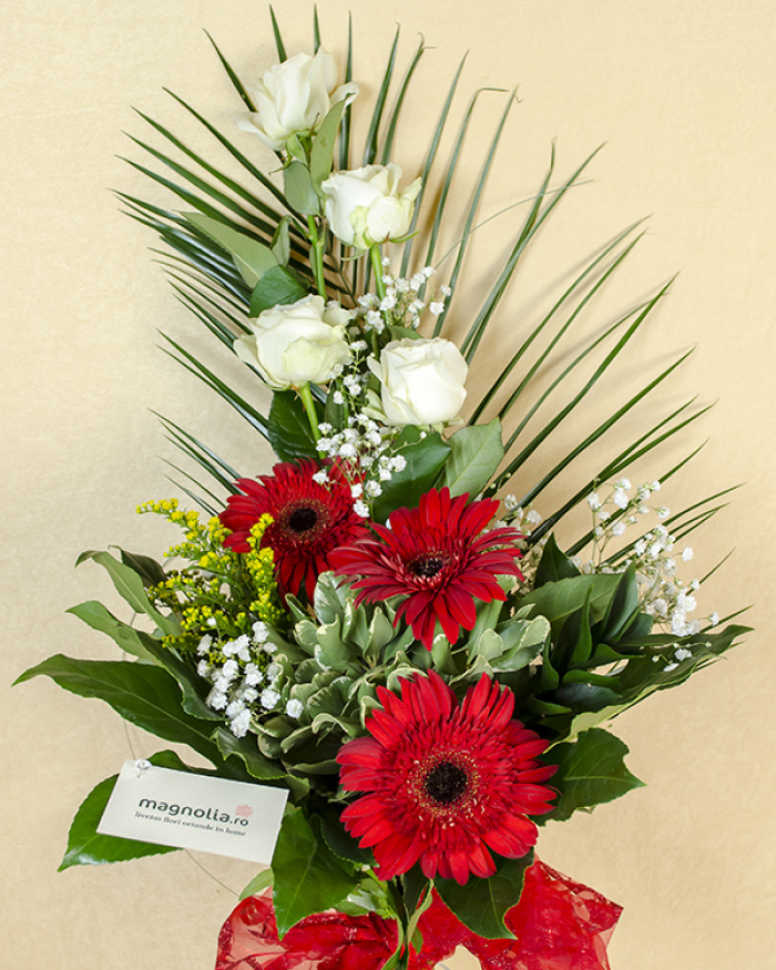 Buchet gerbera si trandafiri – imaginea 1