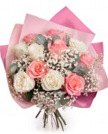 Buchet clasic din trandafiri albi şi roz – imaginea 1