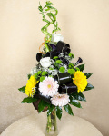 Buchet gerbera, trandafiri, bambus – imaginea 2