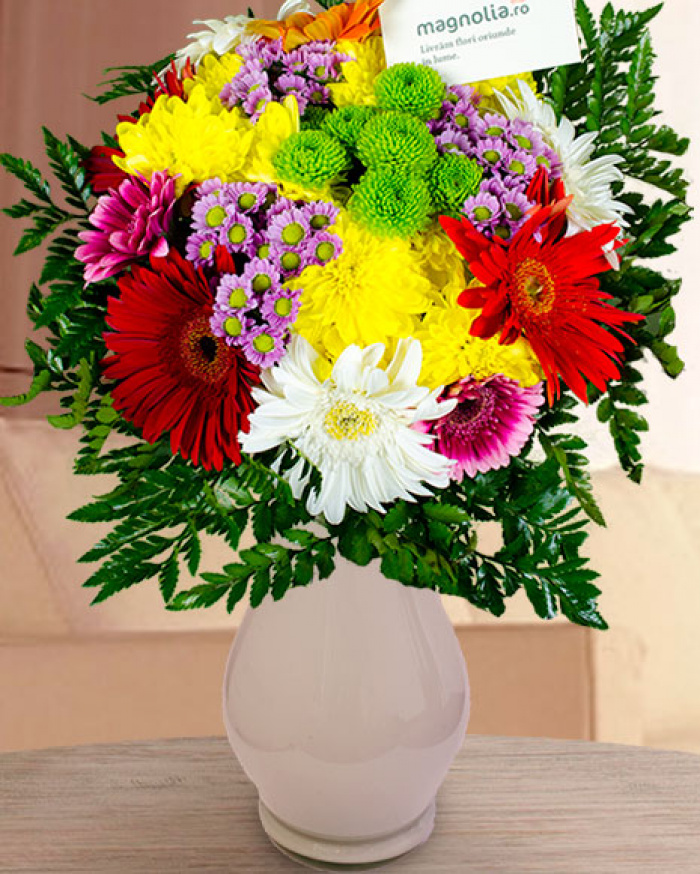 Buchet crizanteme și gerbera – imaginea 1