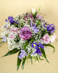 Buchet cu flori albe, mov şi roz – imaginea 3